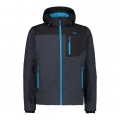 CMP Softshell Jacket (windproof, water-repellent) with hood anthracite gray/danube blue Men